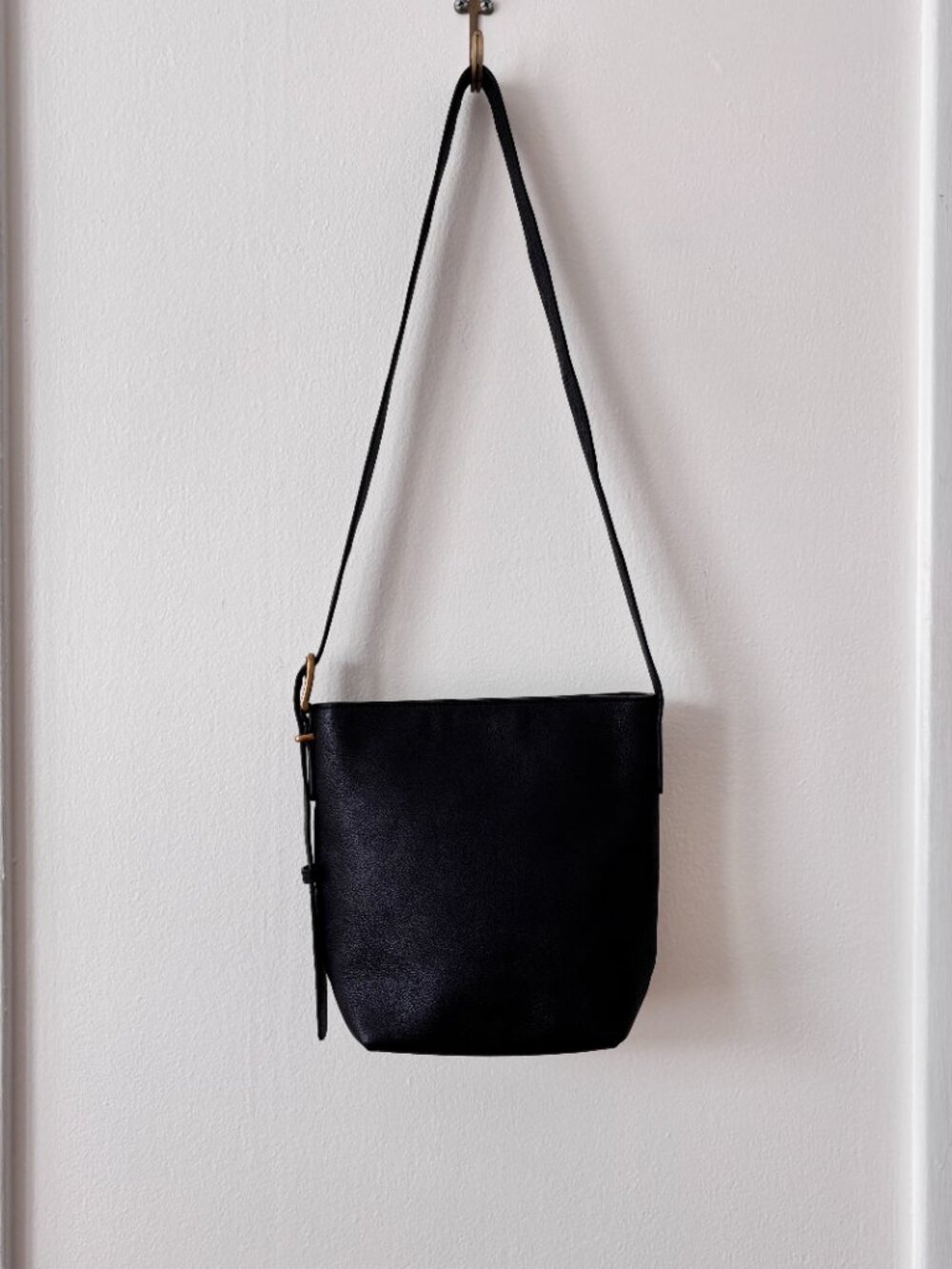 Quince Italian Leather Bucket Crossbody in Black - Picture 7 of 10